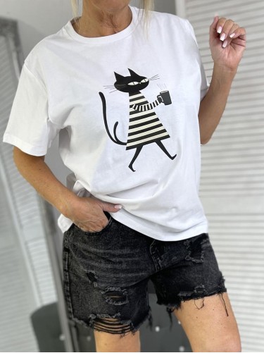 T-SHIRT CAT WHITE