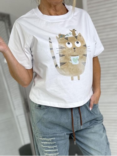T-SHIRT PUDEŁKO CAT WHITE