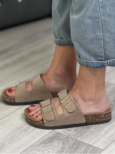 KLAPKI CHODAKI STYL EKO-ZAMSZ BEIGE