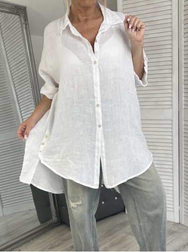 KOSZULA ITALY  LEN OVERSIZE WHITE +SIZE