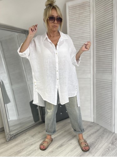 KOSZULA ITALY  LEN OVERSIZE WHITE +SIZE