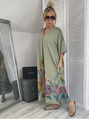 SUKIENKA ITALY FLOVERS KHAKI