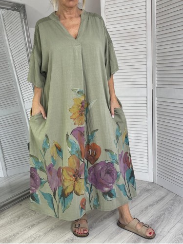 SUKIENKA ITALY FLOVERS KHAKI