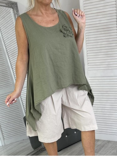 TOP ASYMETRIC LEN KHAKI