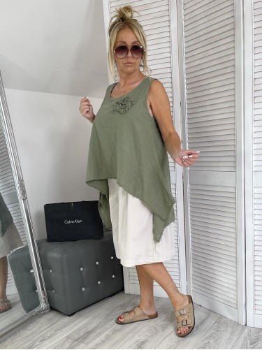 TOP ASYMETRIC LEN KHAKI
