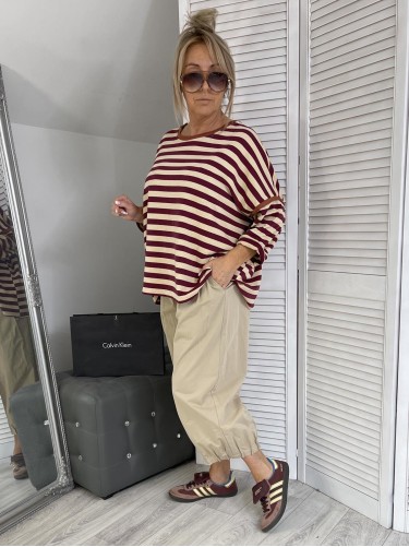 BLUZKA MUMU PASKI BEIGE&WINO