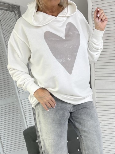 BLUZA OVERSIZE HEART KAPTUR EKRU