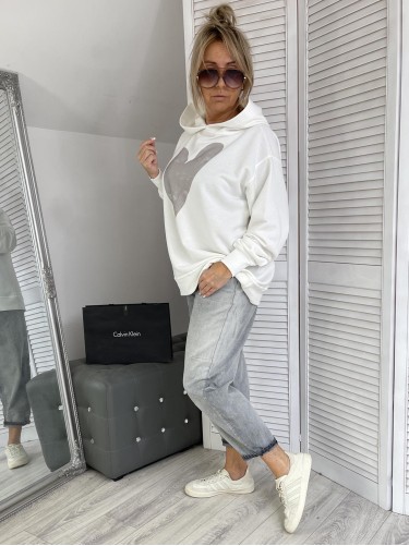 BLUZA OVERSIZE HEART KAPTUR EKRU