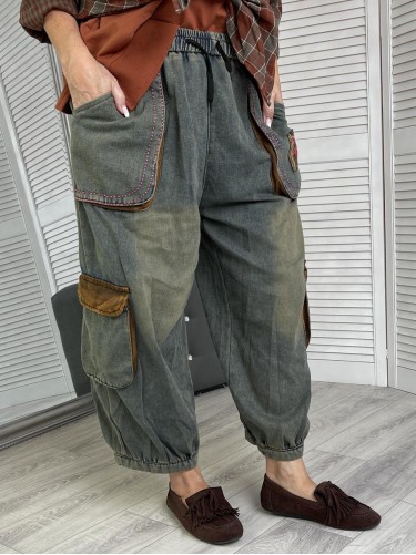SPODNIE BOJÓWKI JEANS HERBATA