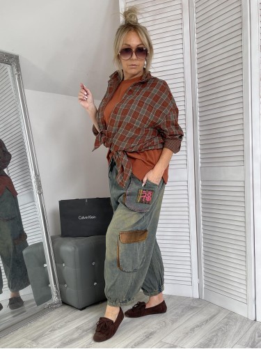 SPODNIE BOJÓWKI JEANS HERBATA