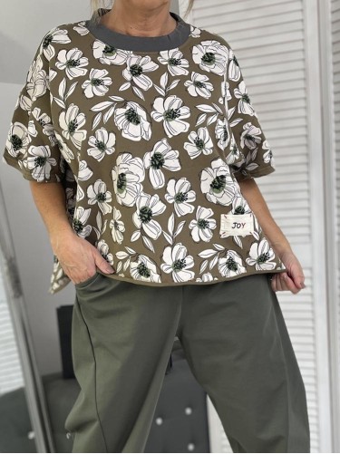 BLUZA JOY FLOVERS OLIWKA