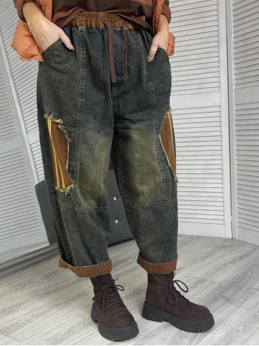 SPODNIE JEANS WSTAWKI HERBATA
