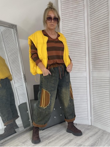 SPODNIE JEANS WSTAWKI HERBATA