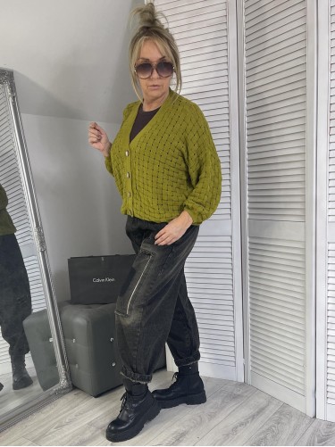 SWETER ROZPINANY PLECIONY MUSZTARDA