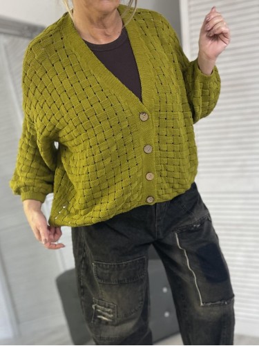 SWETER ROZPINANY PLECIONY MUSZTARDA