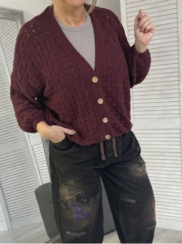 SWETER ROZPINANY PLECIONY WINO