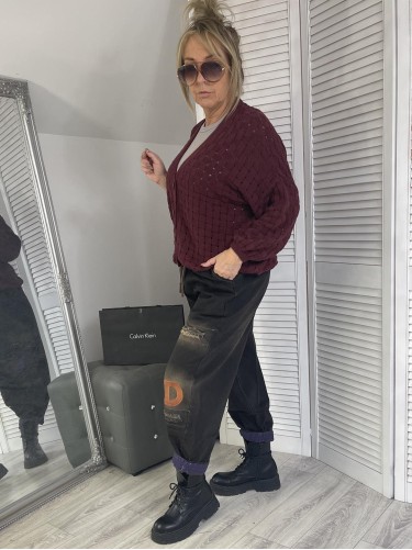 SWETER ROZPINANY PLECIONY WINO