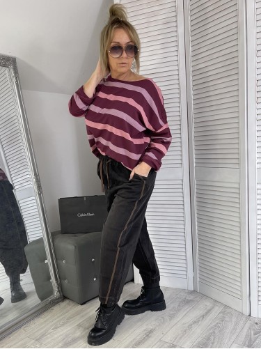 BLUZKA PASKI MUJE LASER WIŚNIA