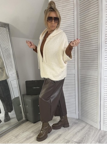 SWETER KAPTUR ROZPINANY EKRU